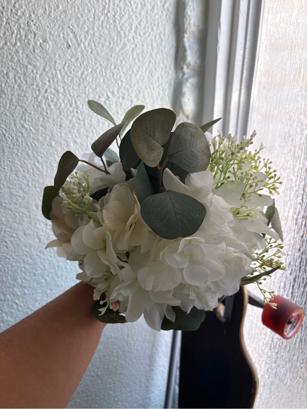 White Hydrangea and Eucalyptus Floral Bouquet - Home Accents